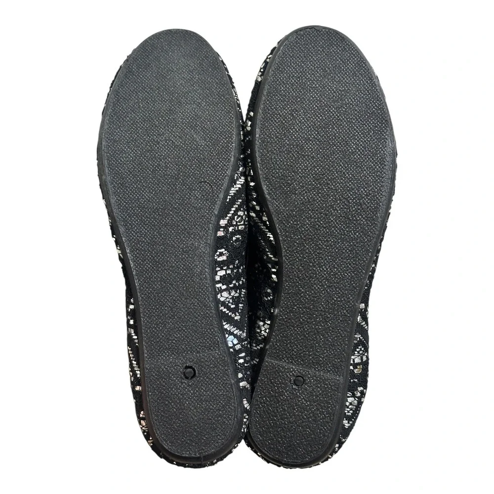 Aviva Black Silver Lace Ballet Flats Round Toe Slip On Shoes Women's Size 7‎